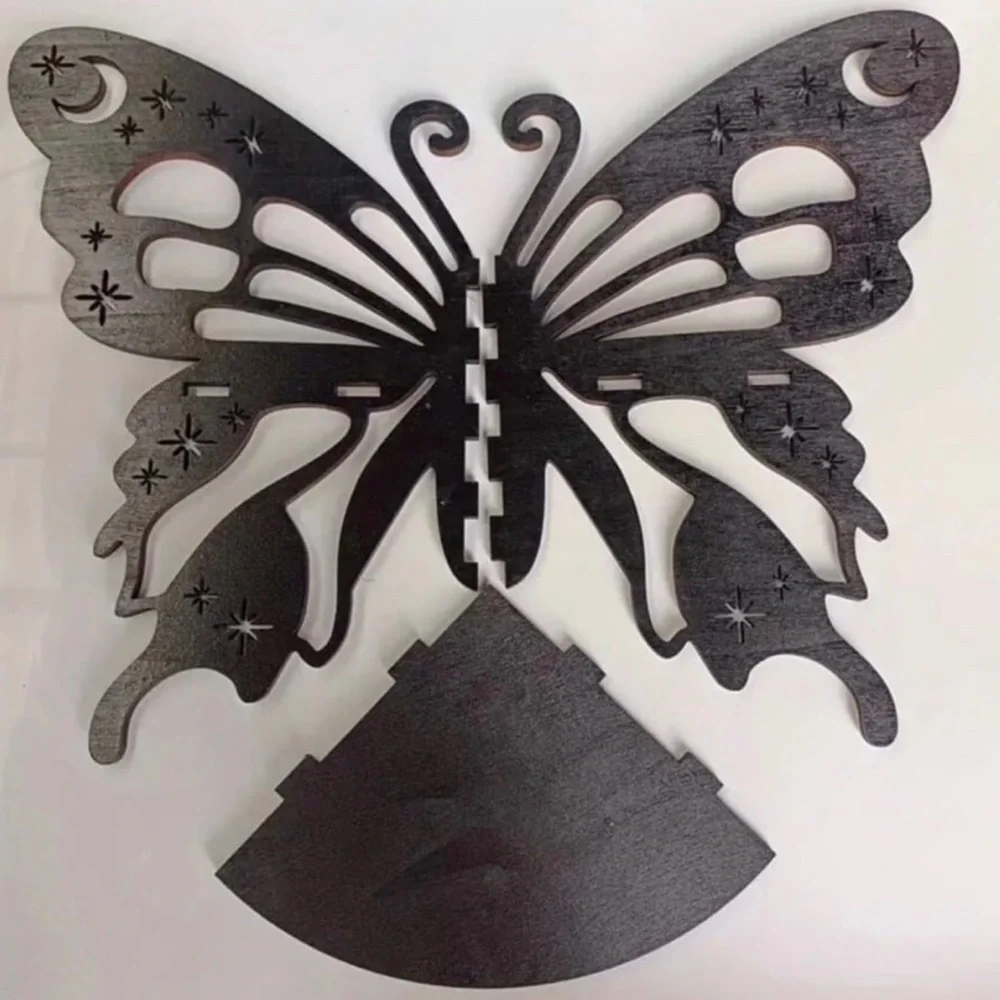 Butterfly Moon Laser Cut Black Wooden Floating Shelf